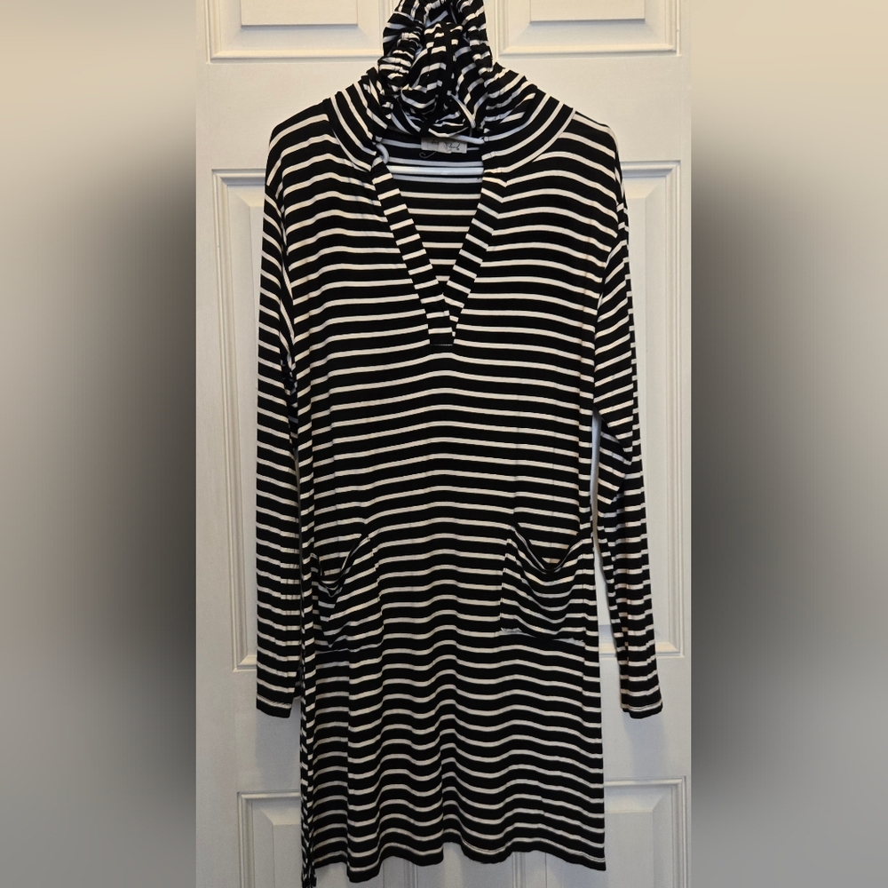 Black and White Striped Swim Coverup